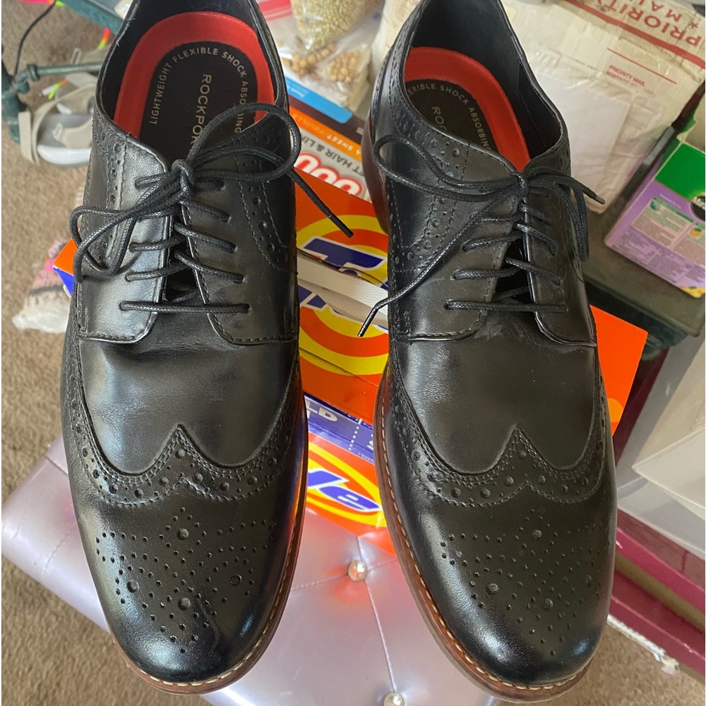 Rockport black leather wing tip dress shoes mens size 10